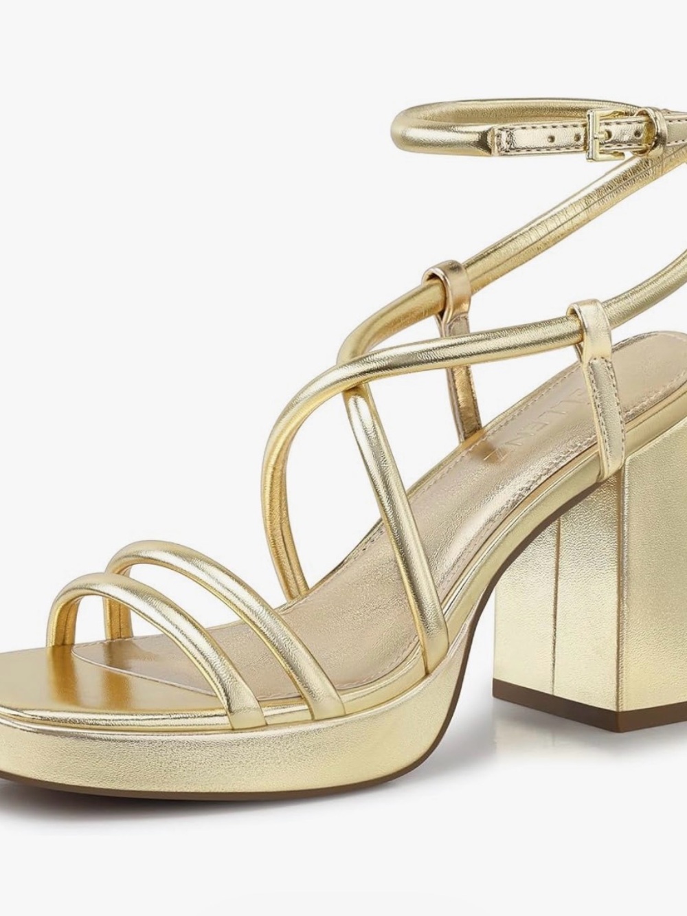 Amazon Gold Metallic Strappy Block Heel Sandals